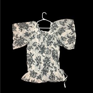 Tahari Black and White Floral Blouse